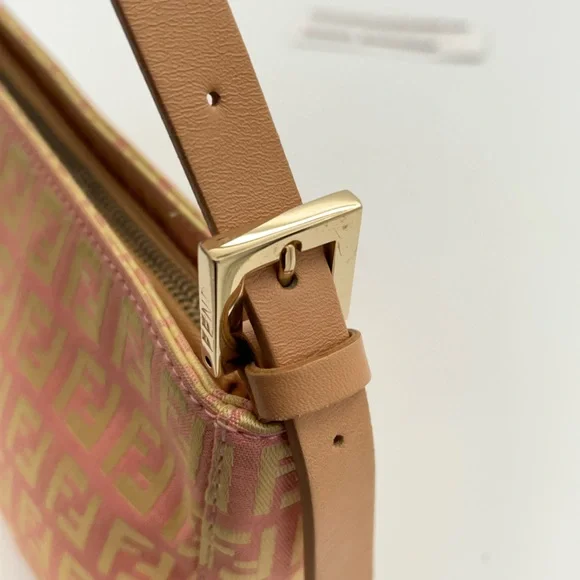Fendi Jaquard Zucchino Baguette Pink and Gold Shoulder Bag w/Dust Bag and COA - Picture 9 of 16
